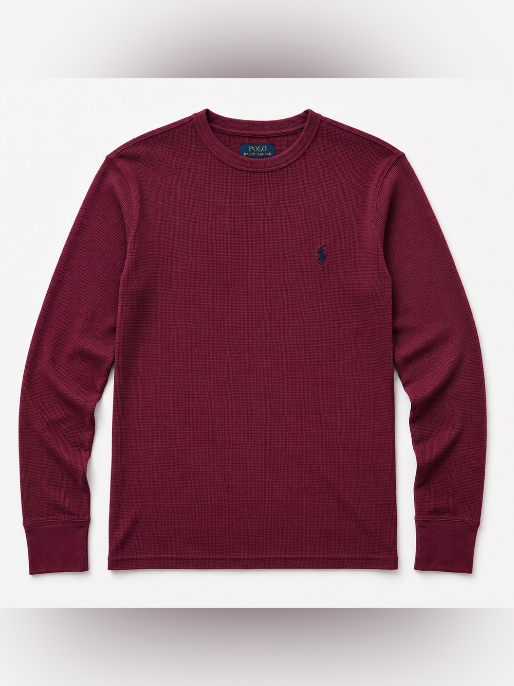 Polo Ralph Lauren Waffle Knit Thermal Shirt Maroon Navy Pony Logo L - Picture 9 of 10